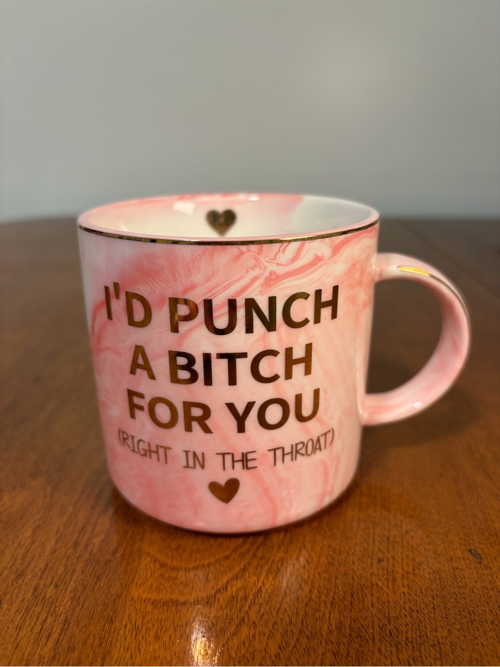 Funny Pink Marble Coffee Mug Gold Accent Sarcastic Novelty Cup